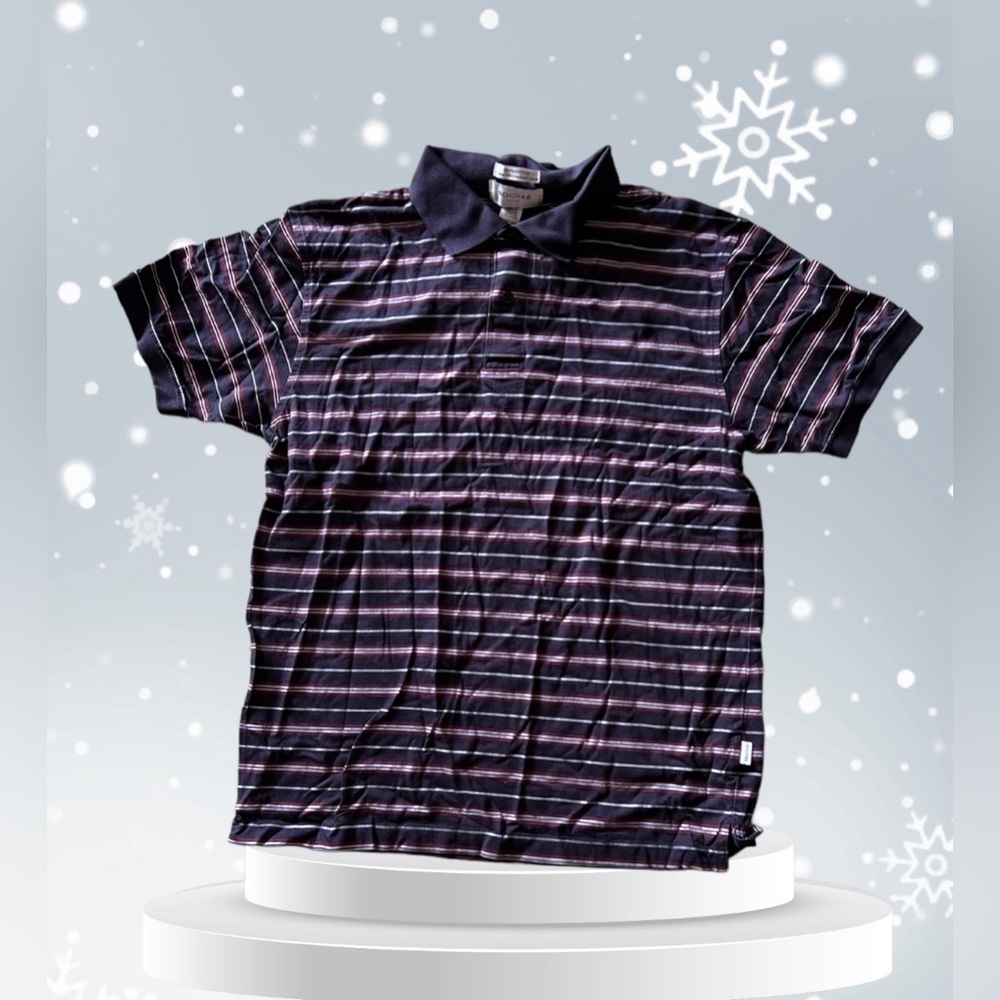 Rochas Paris Men’s M Polo Shirt Red WINE BLACK WHITE stripes COTTON